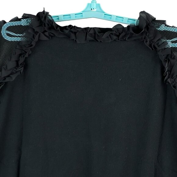 NWT Sioni Milano Women's Mesh Ruffle Shoulder Black Blouse Size 1X Luscious Knit - Picture 6 of 11